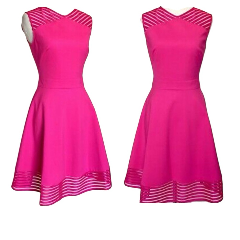 Ted Baker London Eleese Fit & Flare High Neck Skater Dress Mesh Panels - Picture 4 of 13